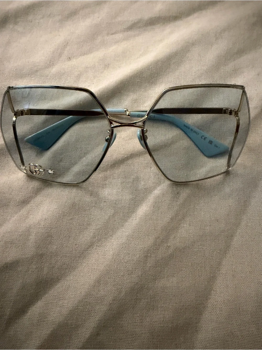 Gucci Gold Rim Sunglasses with Light Blue lens